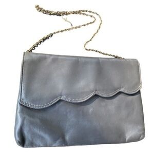 Vintage Gray Leather Envelope Bag / Clutch with Gold Chain